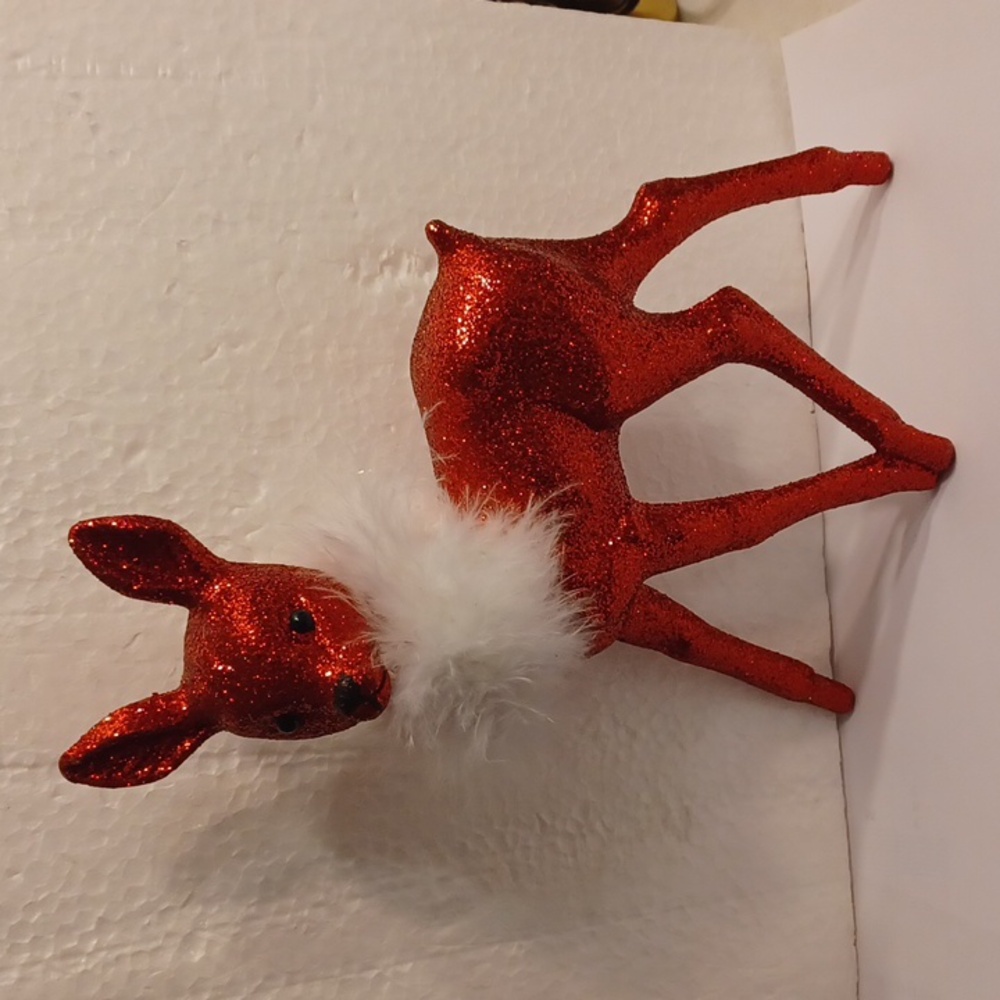 Ino Schaller Bayern RED Glitter Doe Reindeer With Boa Scarf Made In Germany